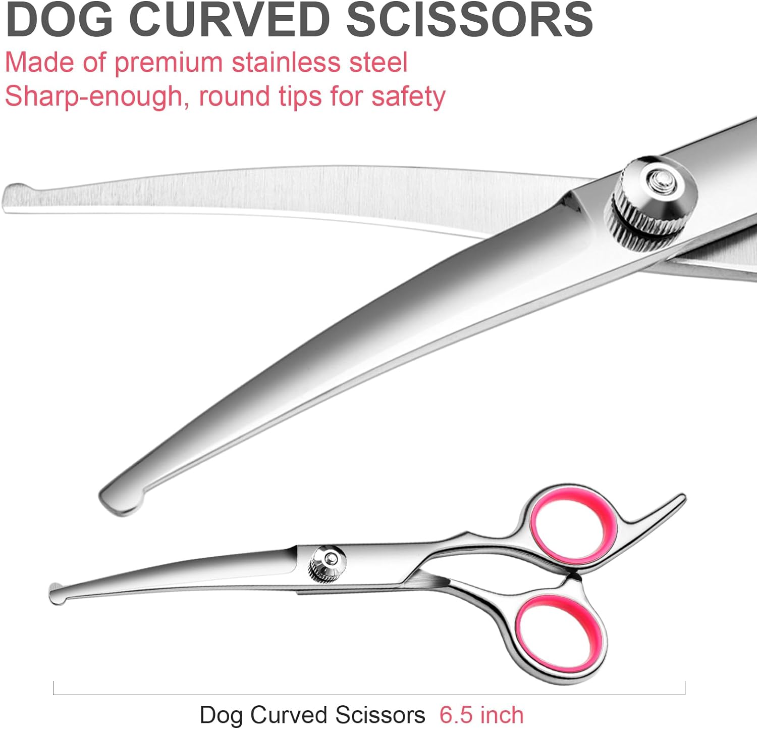 KFX-2471613 Professional Pet Grooming Scissors Set with Safety Round Tips - Stainless Steel Thinning and Curved Shears, Comb Included