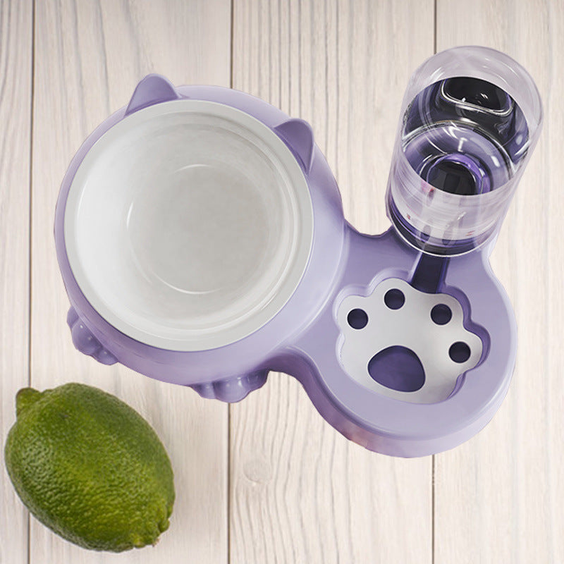 KFX-2474301 Double Bowl Automatic Ceramic Dog Water Bowl with Stainless Steel Cat Dish