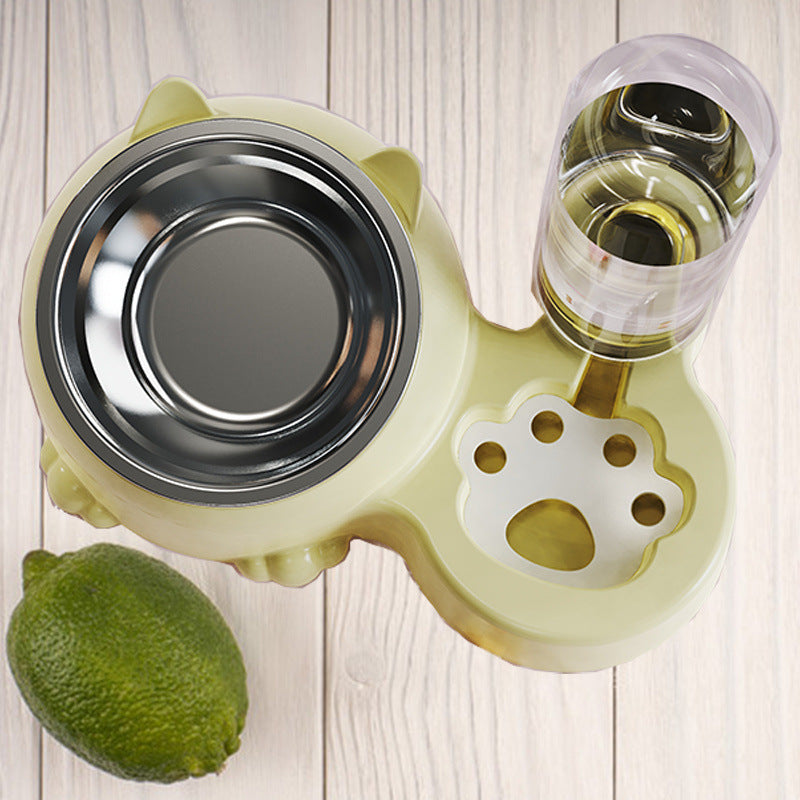 KFX-2474301 Double Bowl Automatic Ceramic Dog Water Bowl with Stainless Steel Cat Dish
