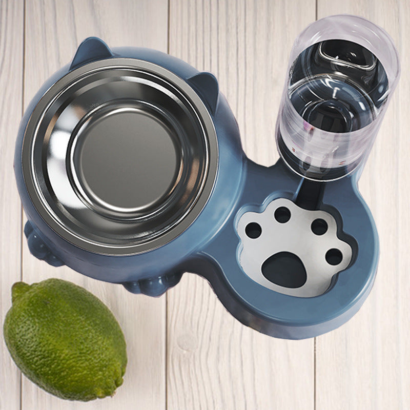KFX-2474301 Double Bowl Automatic Ceramic Dog Water Bowl with Stainless Steel Cat Dish