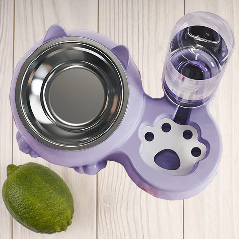 KFX-2474301 Double Bowl Automatic Ceramic Dog Water Bowl with Stainless Steel Cat Dish