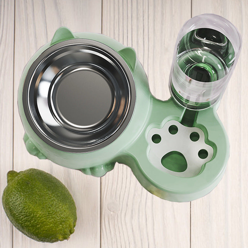 KFX-2474301 Double Bowl Automatic Ceramic Dog Water Bowl with Stainless Steel Cat Dish