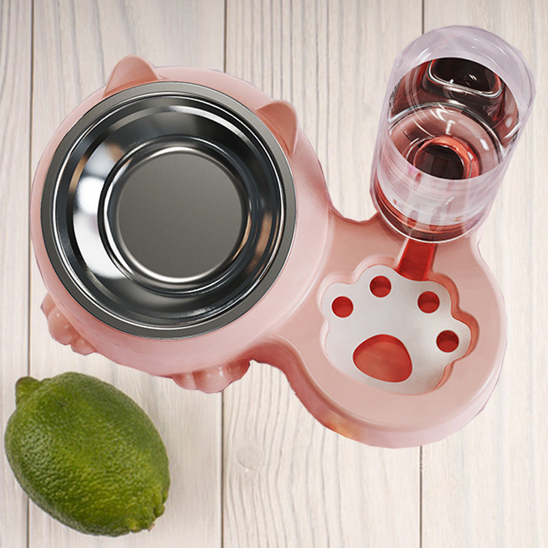 KFX-2474301 Double Bowl Automatic Ceramic Dog Water Bowl with Stainless Steel Cat Dish