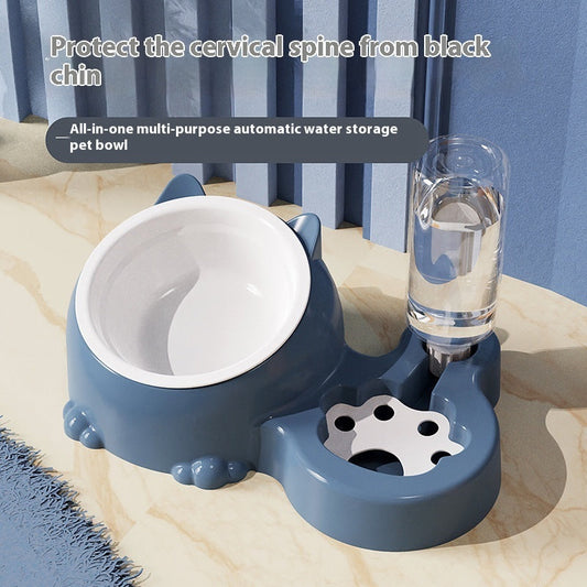 KFX-2474301 Double Bowl Automatic Ceramic Dog Water Bowl with Stainless Steel Cat Dish