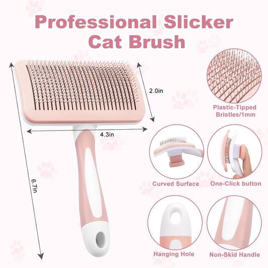 KFX-2477373 Self-Cleaning Slicker Brush for Dogs and Cats - Efficient Pet Hair Removal for All Coat Types