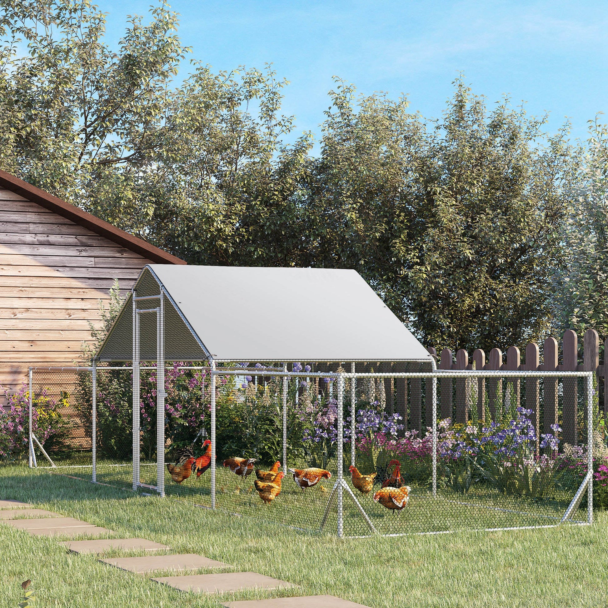 KFX-2477757 Large Chicken Coop with Weather-Resistant Cover for 12-14 Chickens - 23' x 6.6' Silver Enclosure