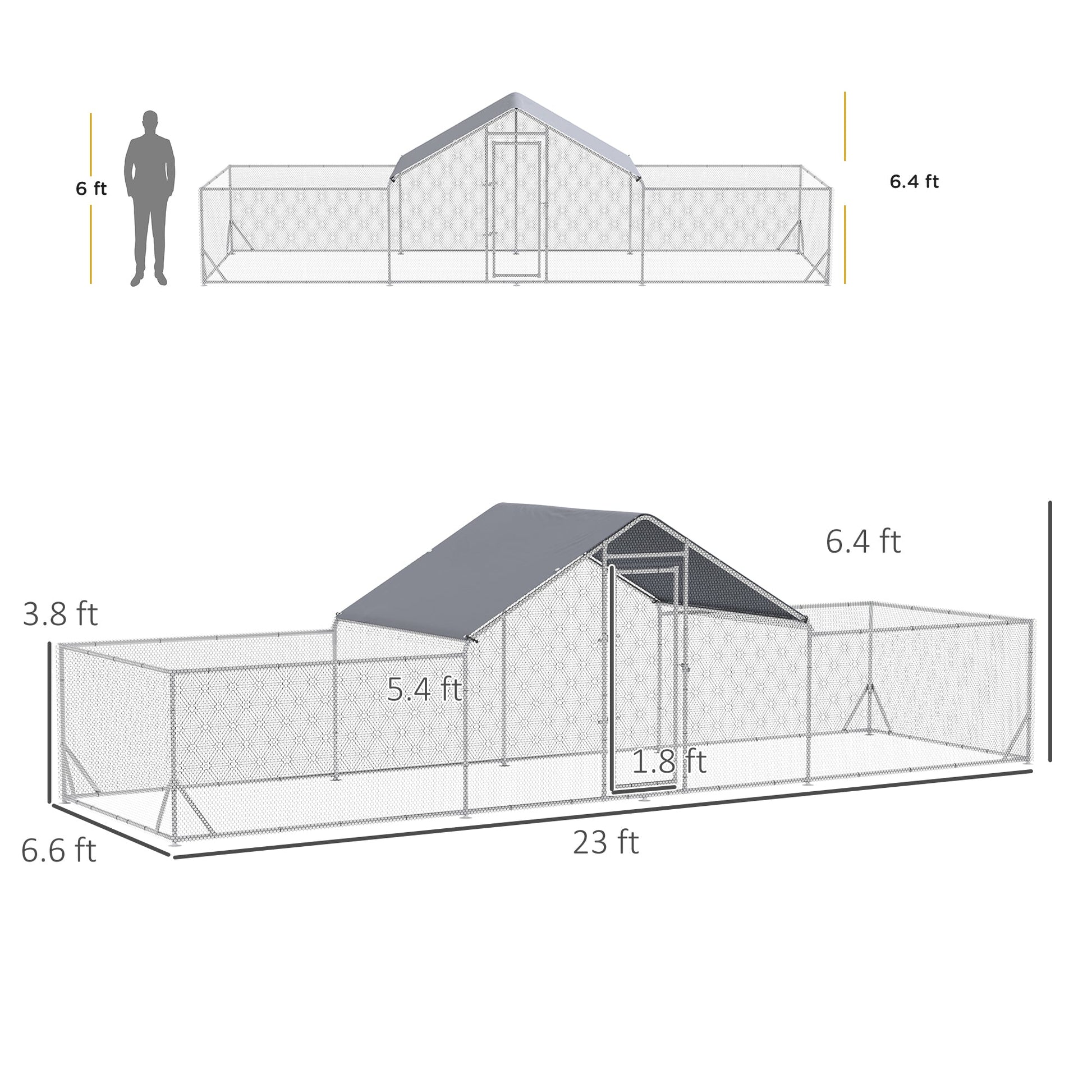 KFX-2477757 Large Chicken Coop with Weather-Resistant Cover for 12-14 Chickens - 23' x 6.6' Silver Enclosure