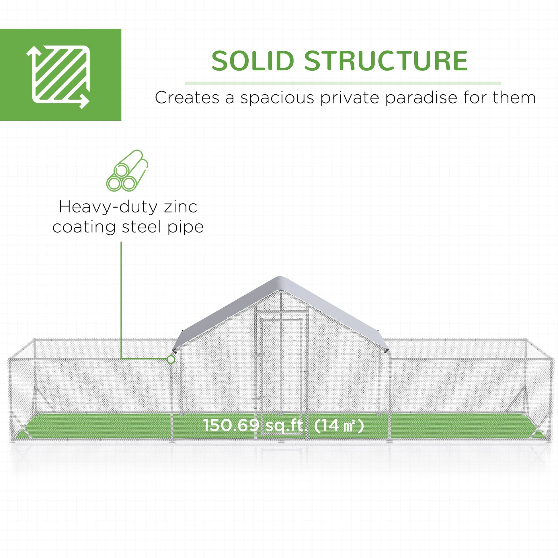 KFX-2477757 Large Chicken Coop with Weather-Resistant Cover for 12-14 Chickens - 23' x 6.6' Silver Enclosure