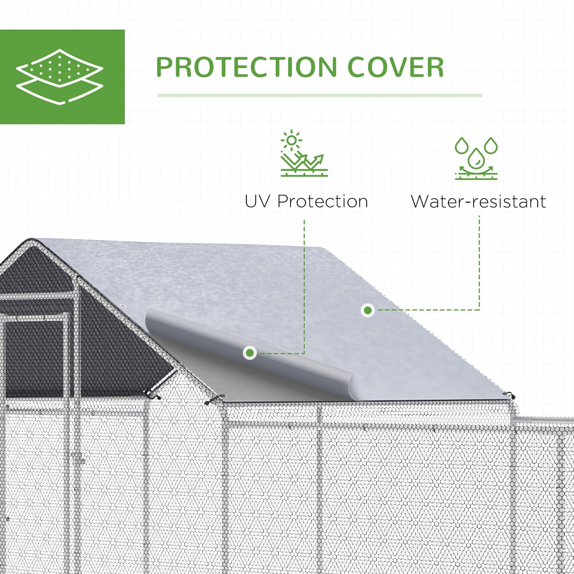 KFX-2477757 Large Chicken Coop with Weather-Resistant Cover for 12-14 Chickens - 23' x 6.6' Silver Enclosure