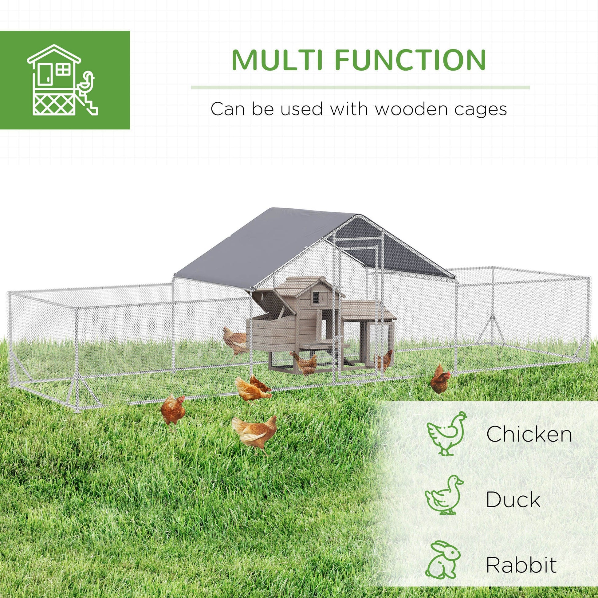 KFX-2477757 Large Chicken Coop with Weather-Resistant Cover for 12-14 Chickens - 23' x 6.6' Silver Enclosure