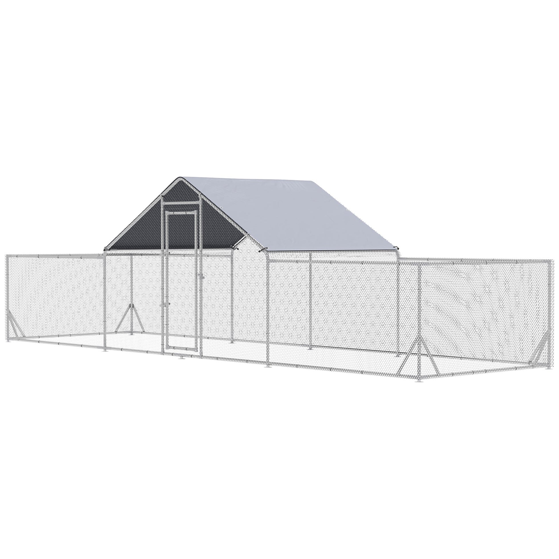 KFX-2477757 Large Chicken Coop with Weather-Resistant Cover for 12-14 Chickens - 23' x 6.6' Silver Enclosure