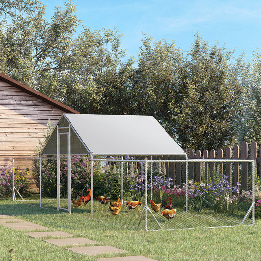 KFX-2477757 Large Chicken Coop with Weather-Resistant Cover for 12-14 Chickens - 23' x 6.6' Silver Enclosure