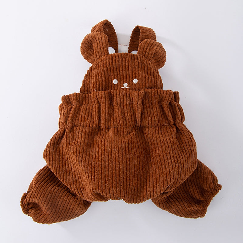 KFX-2478653 Cute Bear Corduroy Overalls for Small Dogs - Warm Autumn & Winter Puppy Apparel