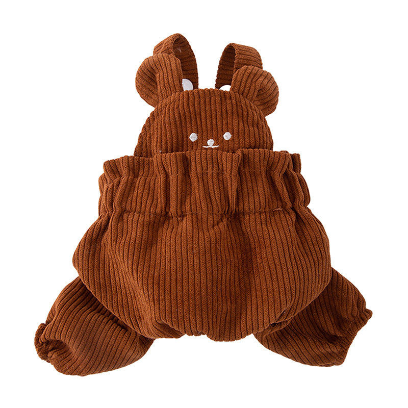 KFX-2478653 Cute Bear Corduroy Overalls for Small Dogs - Warm Autumn & Winter Puppy Apparel