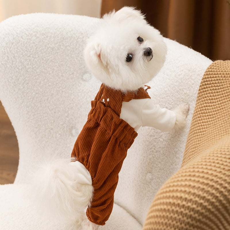 KFX-2478653 Cute Bear Corduroy Overalls for Small Dogs - Warm Autumn & Winter Puppy Apparel