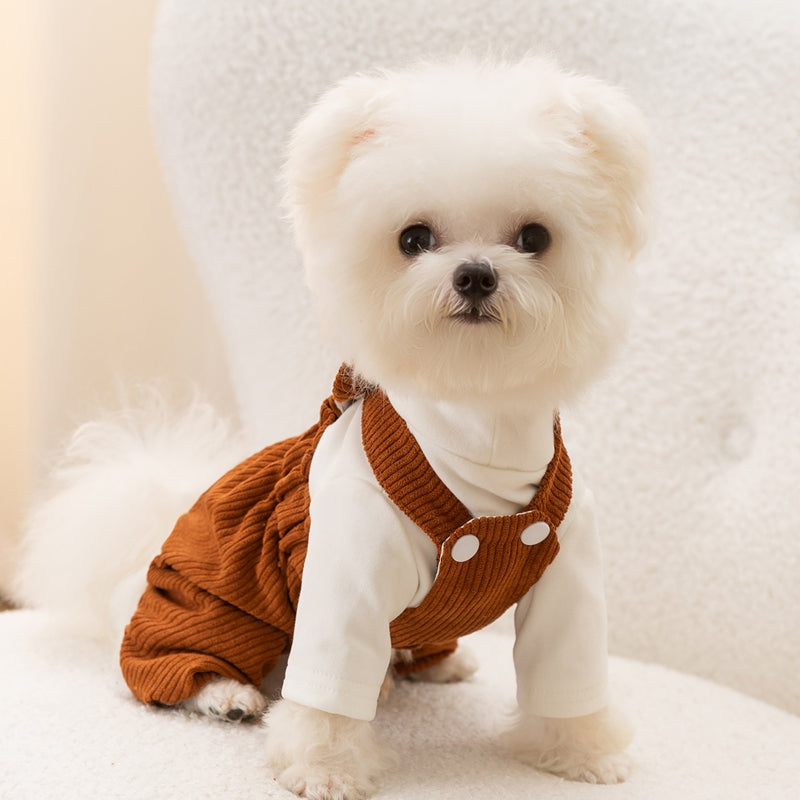 KFX-2478653 Cute Bear Corduroy Overalls for Small Dogs - Warm Autumn & Winter Puppy Apparel