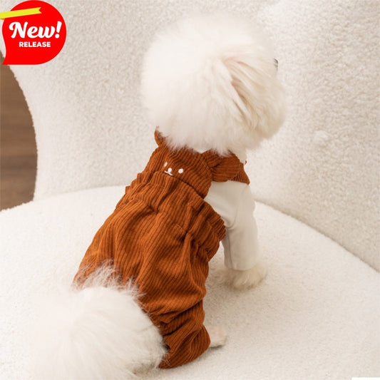 KFX-2478653 Cute Bear Corduroy Overalls for Small Dogs - Warm Autumn & Winter Puppy Apparel