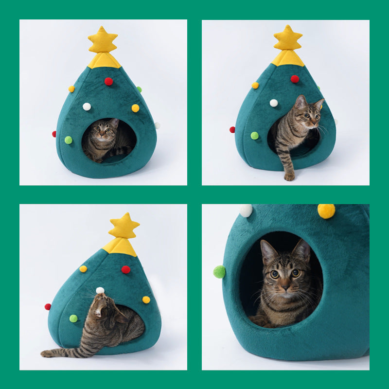 KFX-2479933 Christmas Tree Shaped Cat Bed Made of Felt - Cozy Cat Nest for Home Use - Multiple Sizes Available