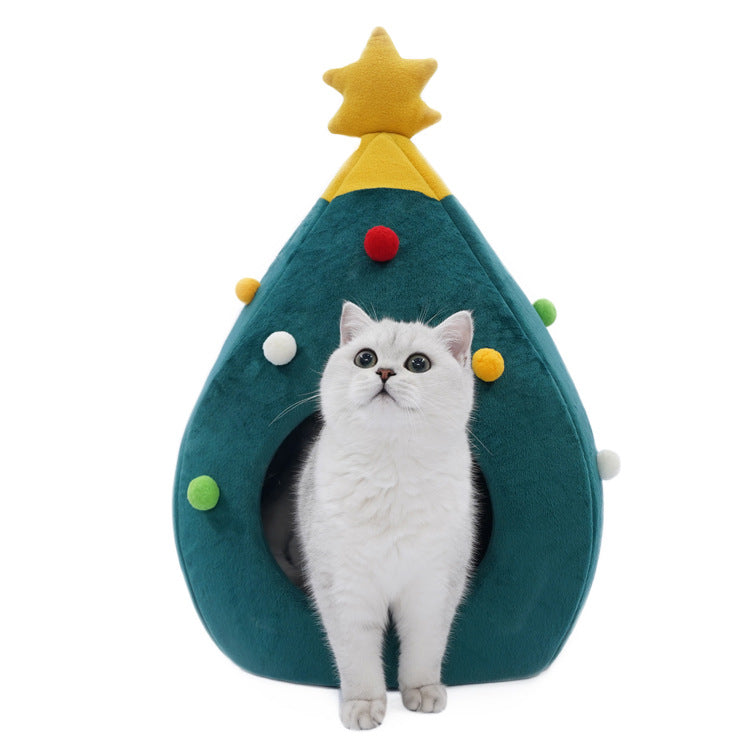 KFX-2479933 Christmas Tree Shaped Cat Bed Made of Felt - Cozy Cat Nest for Home Use - Multiple Sizes Available