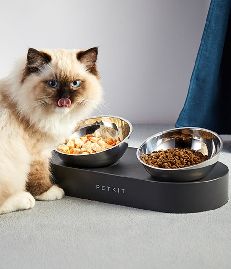 KFX-2480061 Adjustable Stainless Steel Pet Feed Bowl Double Feeder with Detachable Design