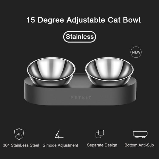 KFX-2480061 Adjustable Stainless Steel Pet Feed Bowl Double Feeder with Detachable Design