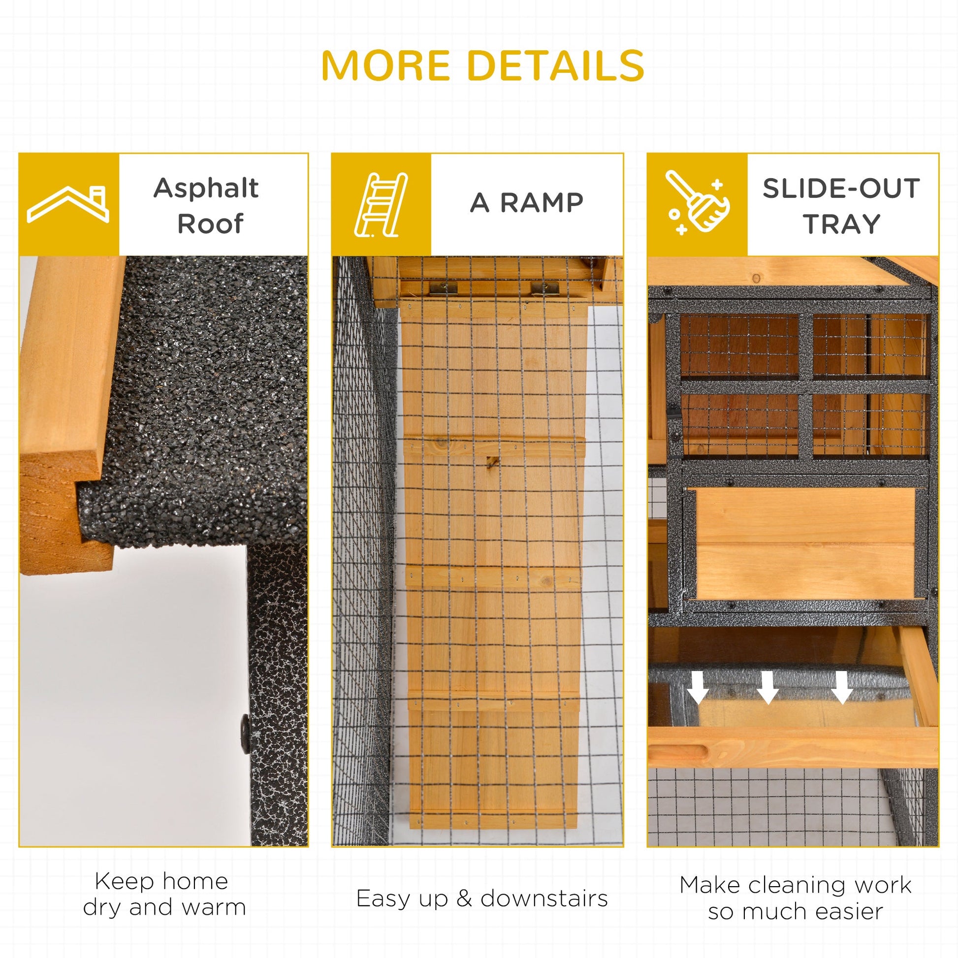KFX-2483517 Elevated Outdoor Rabbit Cage with Slide-Out Tray, Natural Fir Wood & Black Design
