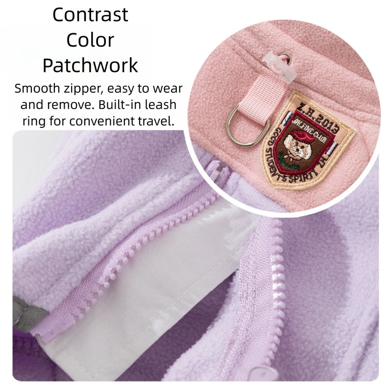 KFX-2484413 Cozy Fleece Jumpsuit for Small Dogs - Light Outdoor Color-Blocking Design