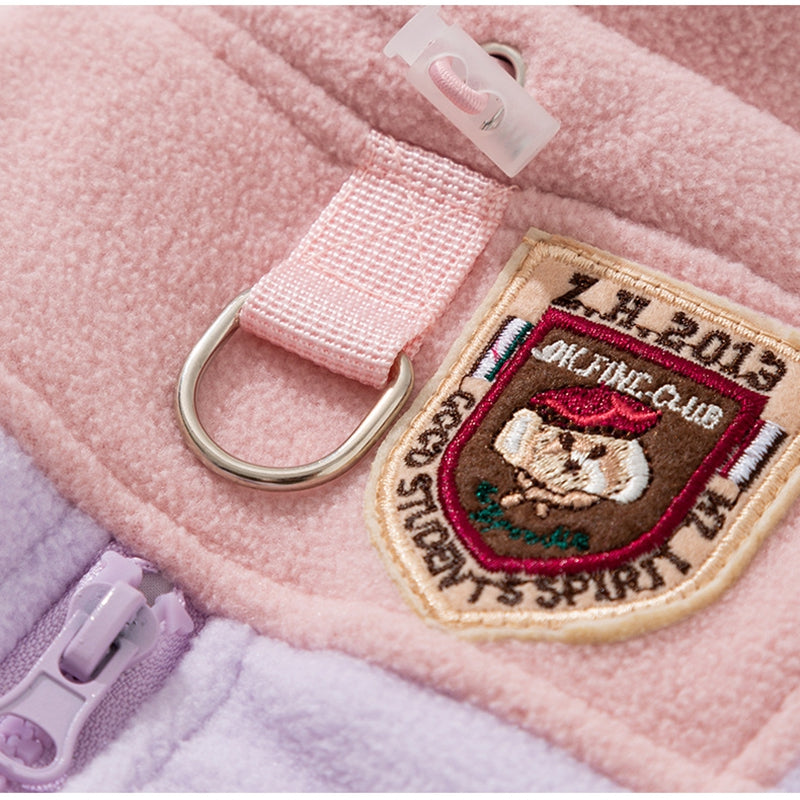 KFX-2484413 Cozy Fleece Jumpsuit for Small Dogs - Light Outdoor Color-Blocking Design