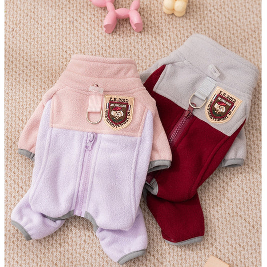 KFX-2484413 Cozy Fleece Jumpsuit for Small Dogs - Light Outdoor Color-Blocking Design