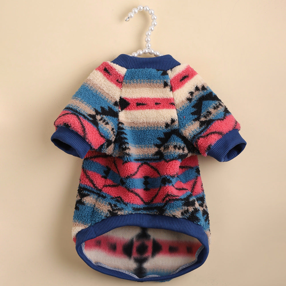 KFX-2484925 Cute Striped Fleece Sweatshirt for Pets - Ethnic Style Pullover in Various Sizes