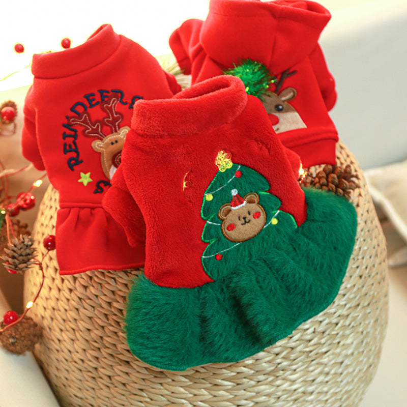 KFX-2485437 Festive Red Pet Clothing Collection for Dogs and Cats - Christmas Sweaters, Dresses, and Hoodies