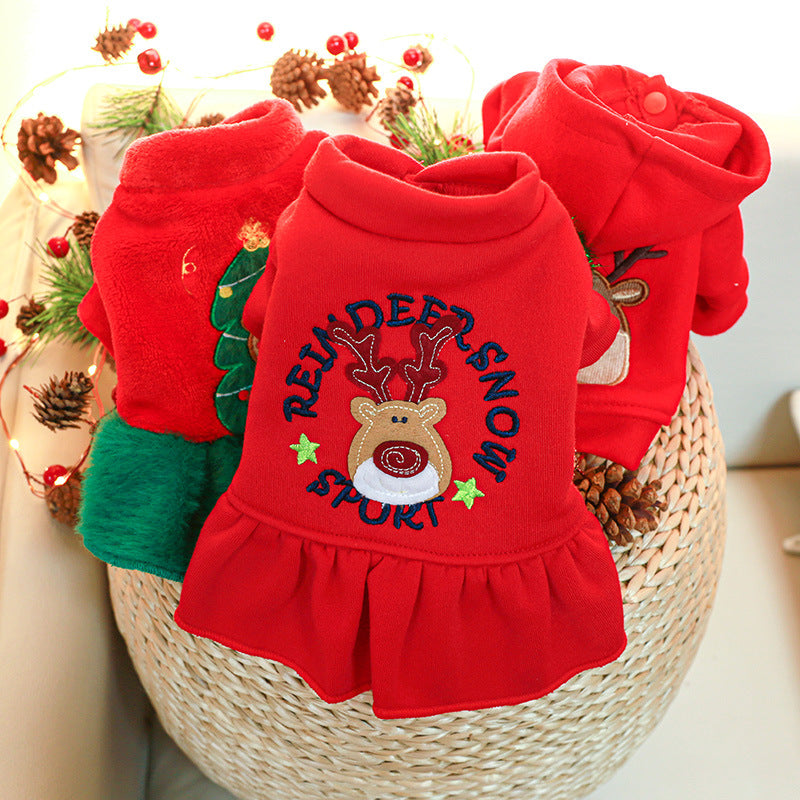 KFX-2485437 Festive Red Pet Clothing Collection for Dogs and Cats - Christmas Sweaters, Dresses, and Hoodies