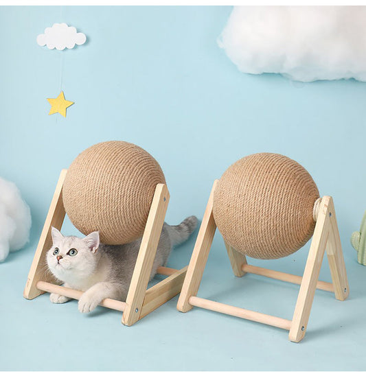 KFX-2485821 Sisal Cat Catching Ball with Wood Base for Natural Scratching and Play