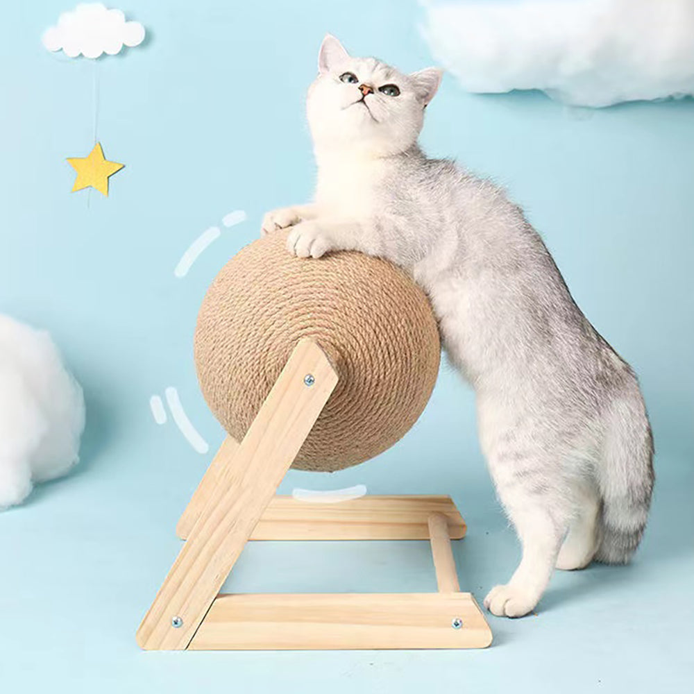 KFX-2485821 Sisal Cat Catching Ball with Wood Base for Natural Scratching and Play