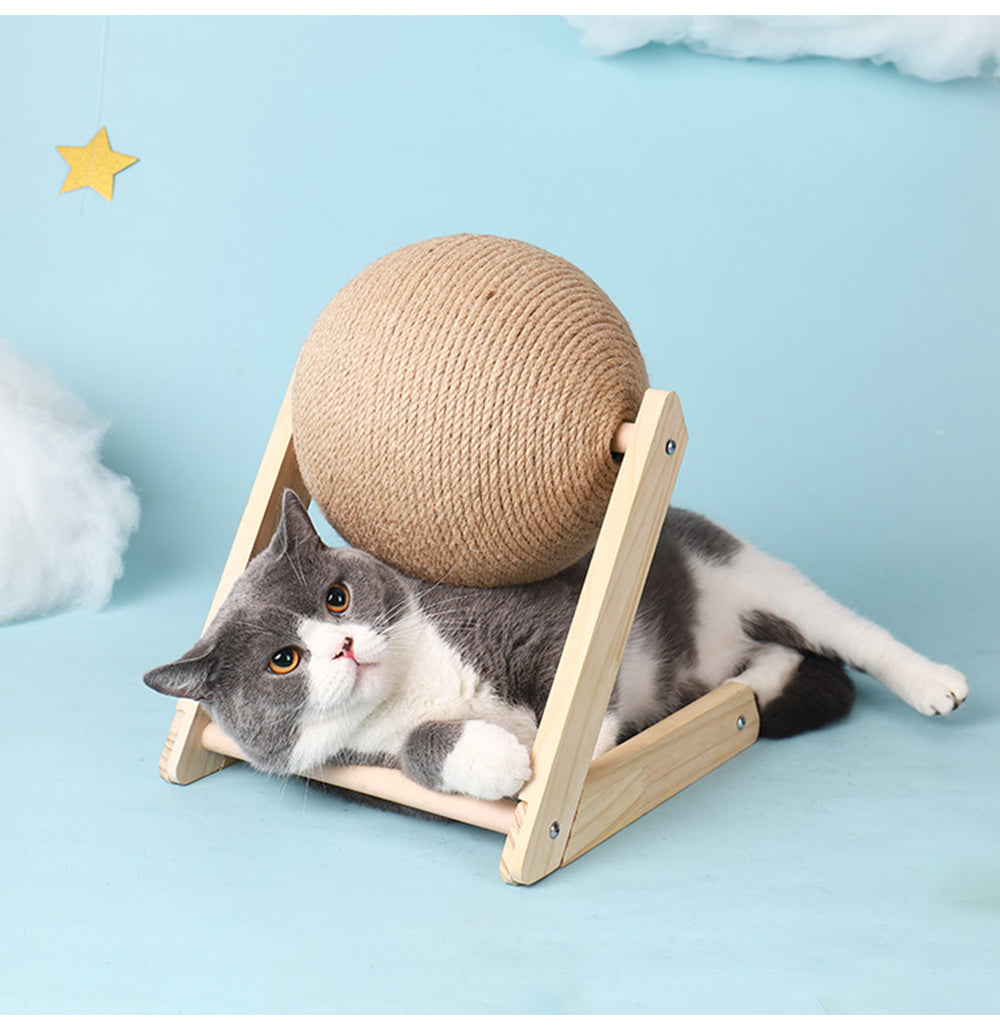 KFX-2485821 Sisal Cat Catching Ball with Wood Base for Natural Scratching and Play