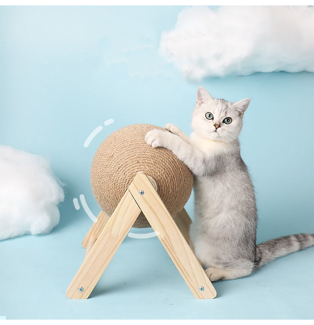 KFX-2485821 Sisal Cat Catching Ball with Wood Base for Natural Scratching and Play