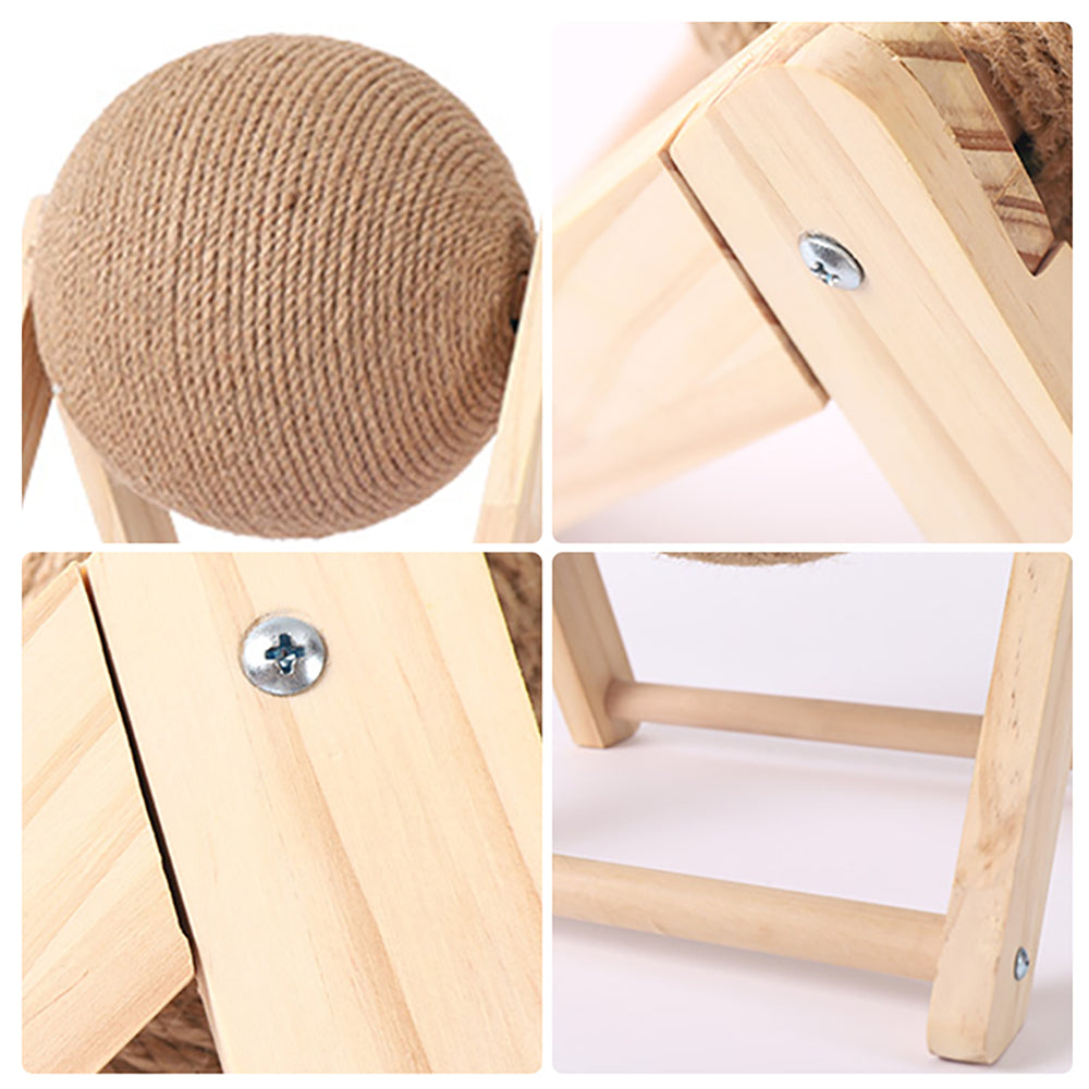 KFX-2485821 Sisal Cat Catching Ball with Wood Base for Natural Scratching and Play
