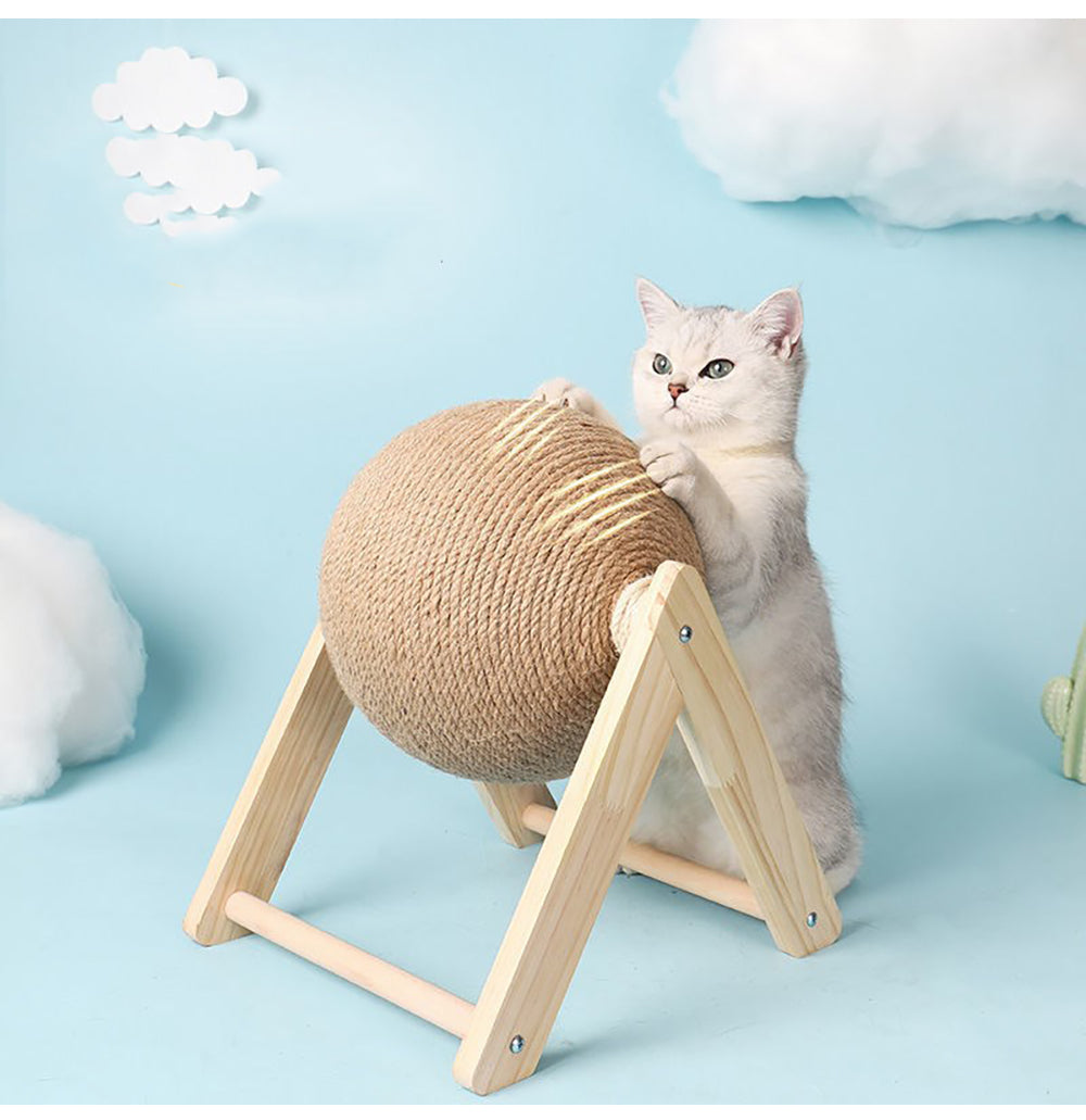 KFX-2485821 Sisal Cat Catching Ball with Wood Base for Natural Scratching and Play