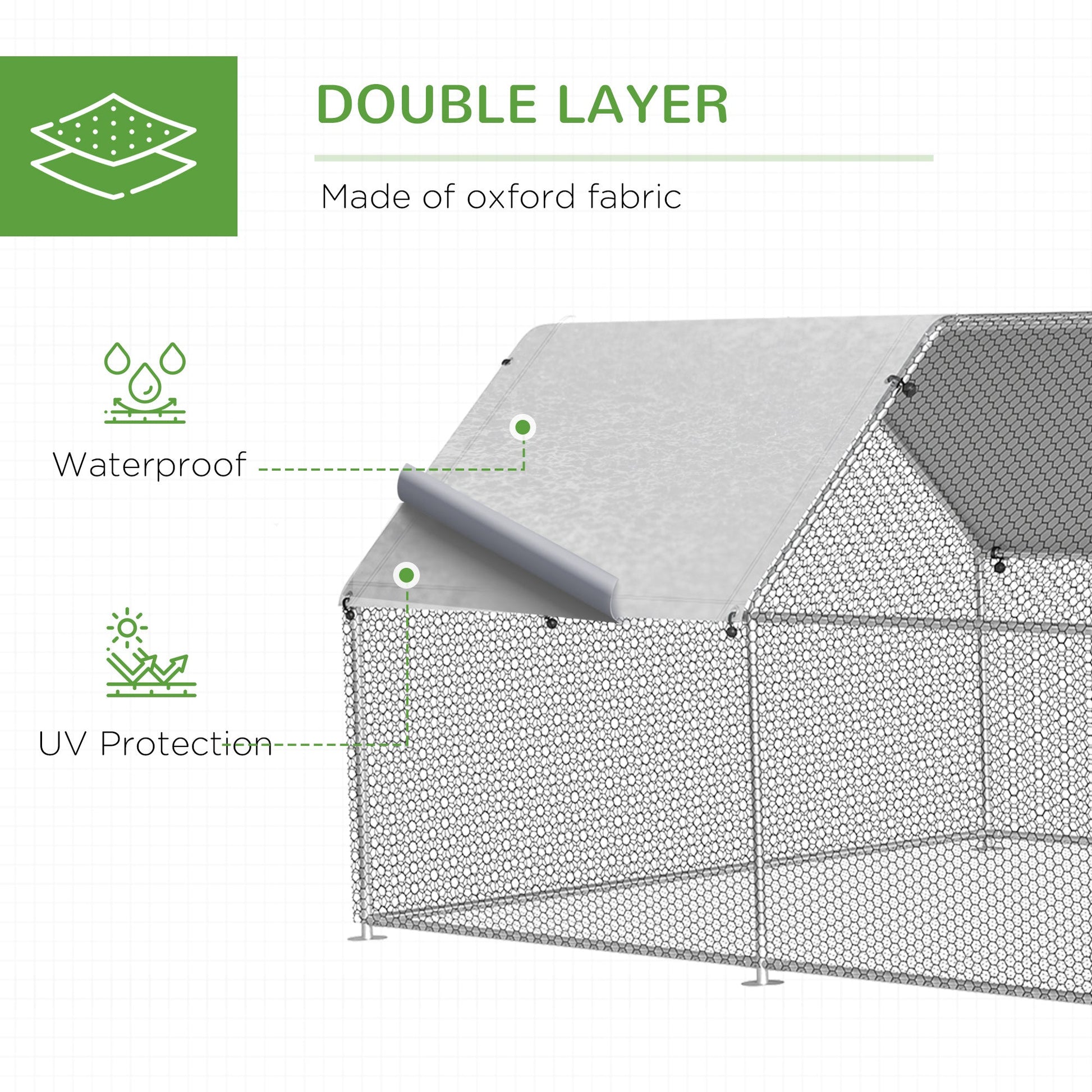 KFX-2489277 Large Metal Chicken Coop with Waterproof Roof and Anti-UV Cover, Walk-In Run for Outdoor Use, 9' x 24' x 6.5'