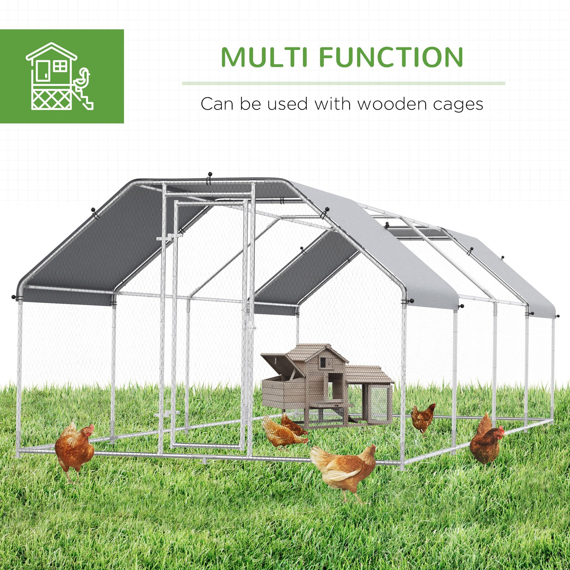 KFX-2489277 Large Metal Chicken Coop with Waterproof Roof and Anti-UV Cover, Walk-In Run for Outdoor Use, 9' x 24' x 6.5'