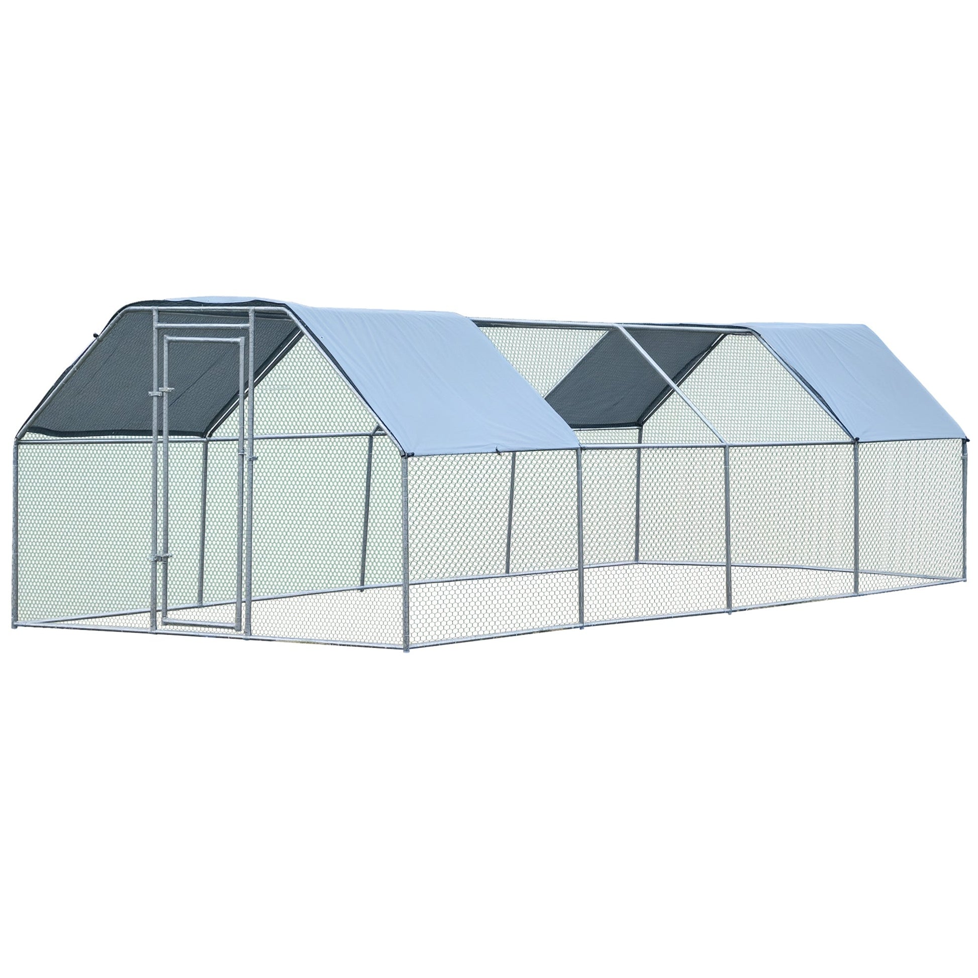 KFX-2489277 Large Metal Chicken Coop with Waterproof Roof and Anti-UV Cover, Walk-In Run for Outdoor Use, 9' x 24' x 6.5'
