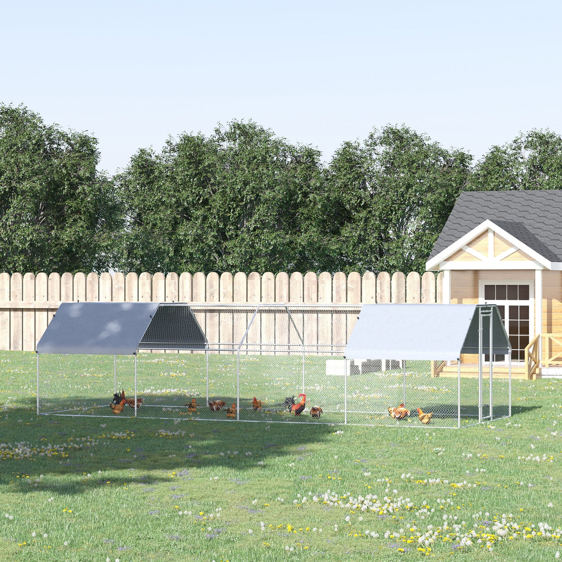 KFX-2489277 Large Metal Chicken Coop with Waterproof Roof and Anti-UV Cover, Walk-In Run for Outdoor Use, 9' x 24' x 6.5'