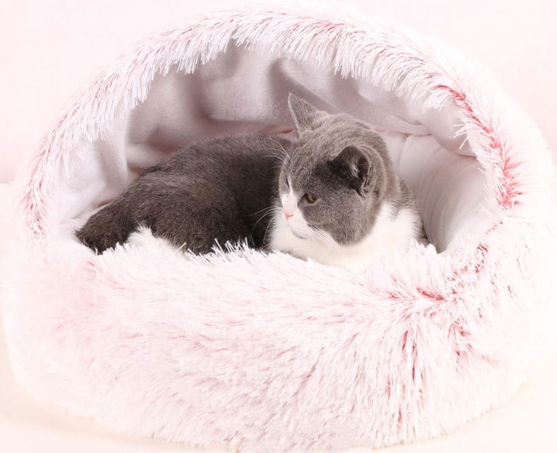 KFX-2489661 Cozy Crystal Velvet Half-Pack Cat Nest with Plush Interior and Oxford Base