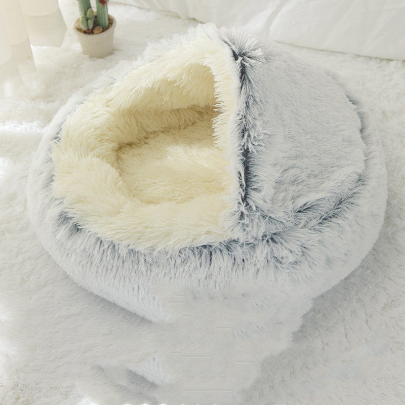 KFX-2489661 Cozy Crystal Velvet Half-Pack Cat Nest with Plush Interior and Oxford Base