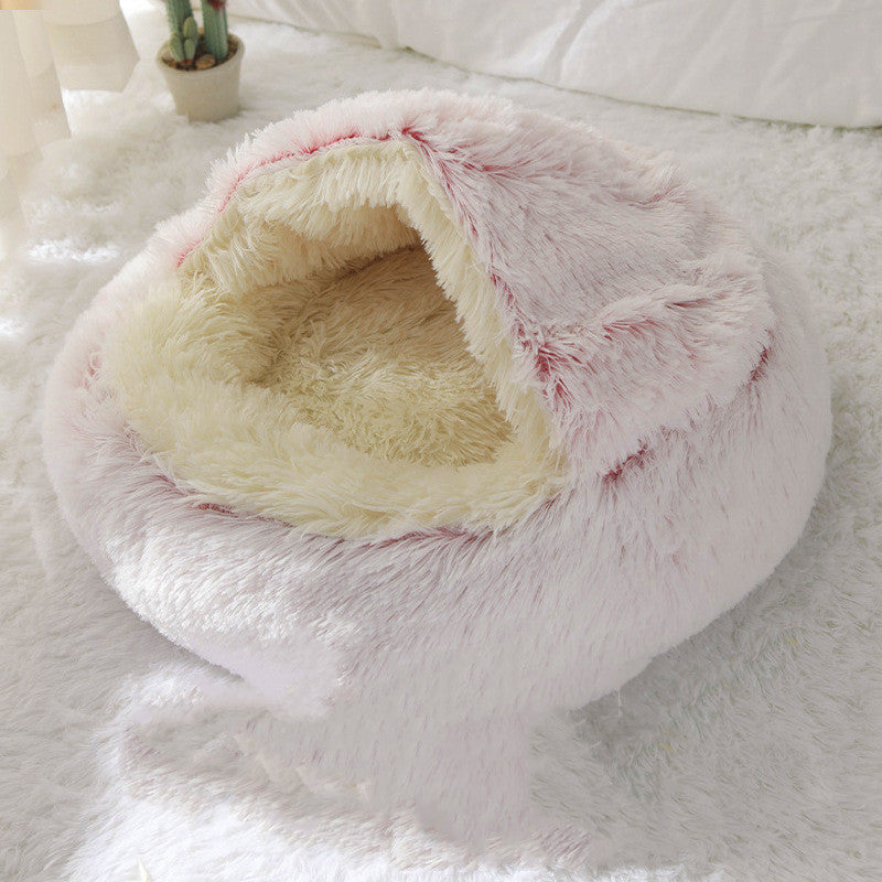 KFX-2489661 Cozy Crystal Velvet Half-Pack Cat Nest with Plush Interior and Oxford Base
