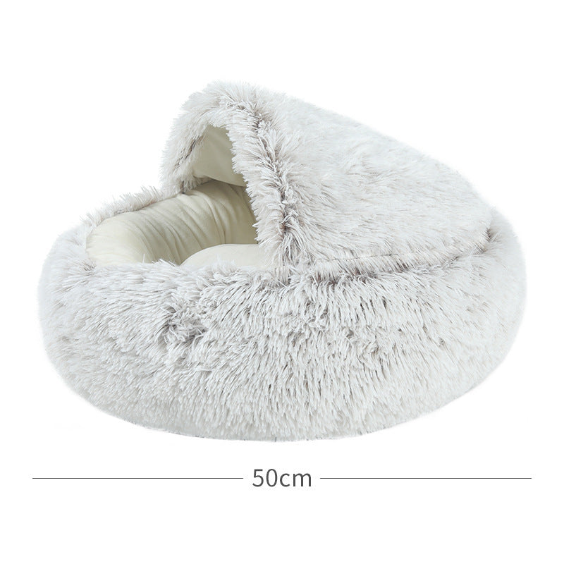 KFX-2489661 Cozy Crystal Velvet Half-Pack Cat Nest with Plush Interior and Oxford Base