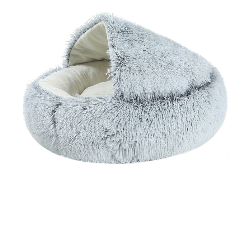 KFX-2489661 Cozy Crystal Velvet Half-Pack Cat Nest with Plush Interior and Oxford Base