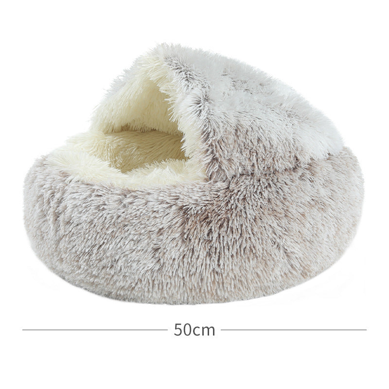 KFX-2489661 Cozy Crystal Velvet Half-Pack Cat Nest with Plush Interior and Oxford Base