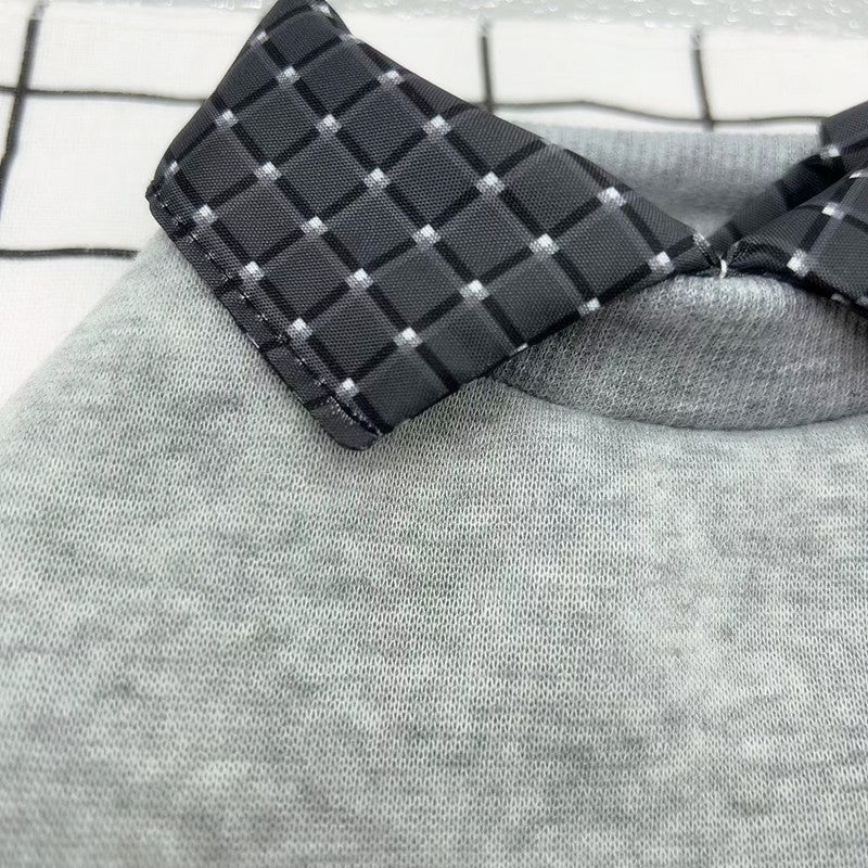 KFX-2490685 Stylish Two-Piece Thin Velvet Dog Hoodie with Detachable Collar - Available in Gray, Beige, and Dark Gray
