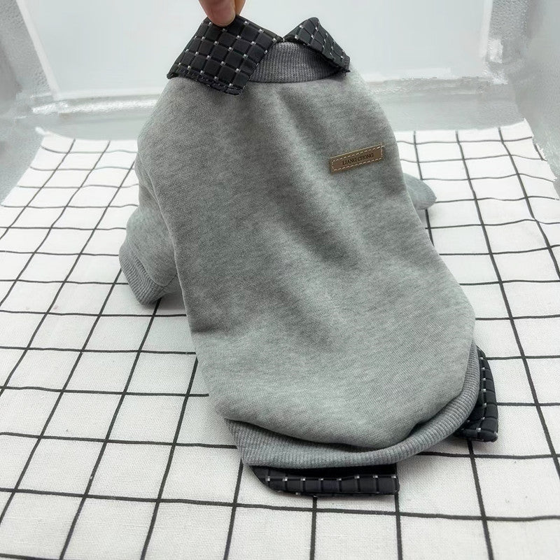 KFX-2490685 Stylish Two-Piece Thin Velvet Dog Hoodie with Detachable Collar - Available in Gray, Beige, and Dark Gray
